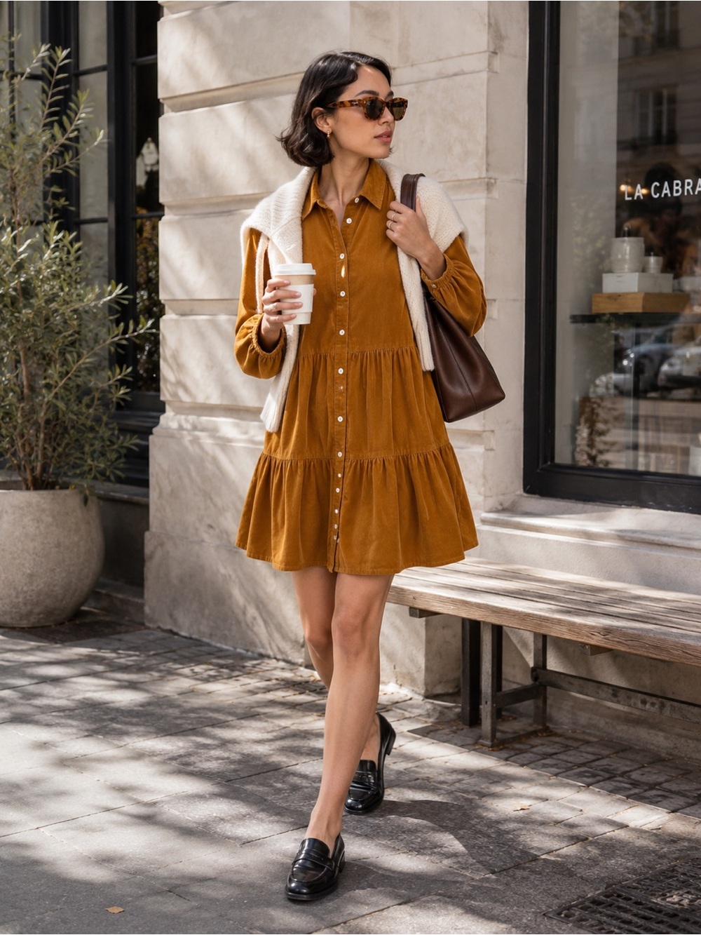 J.Crew Golden Brandy Corduroy Tiered Mini Shirtdress Size 10 NWOT - Picture 3 of 12